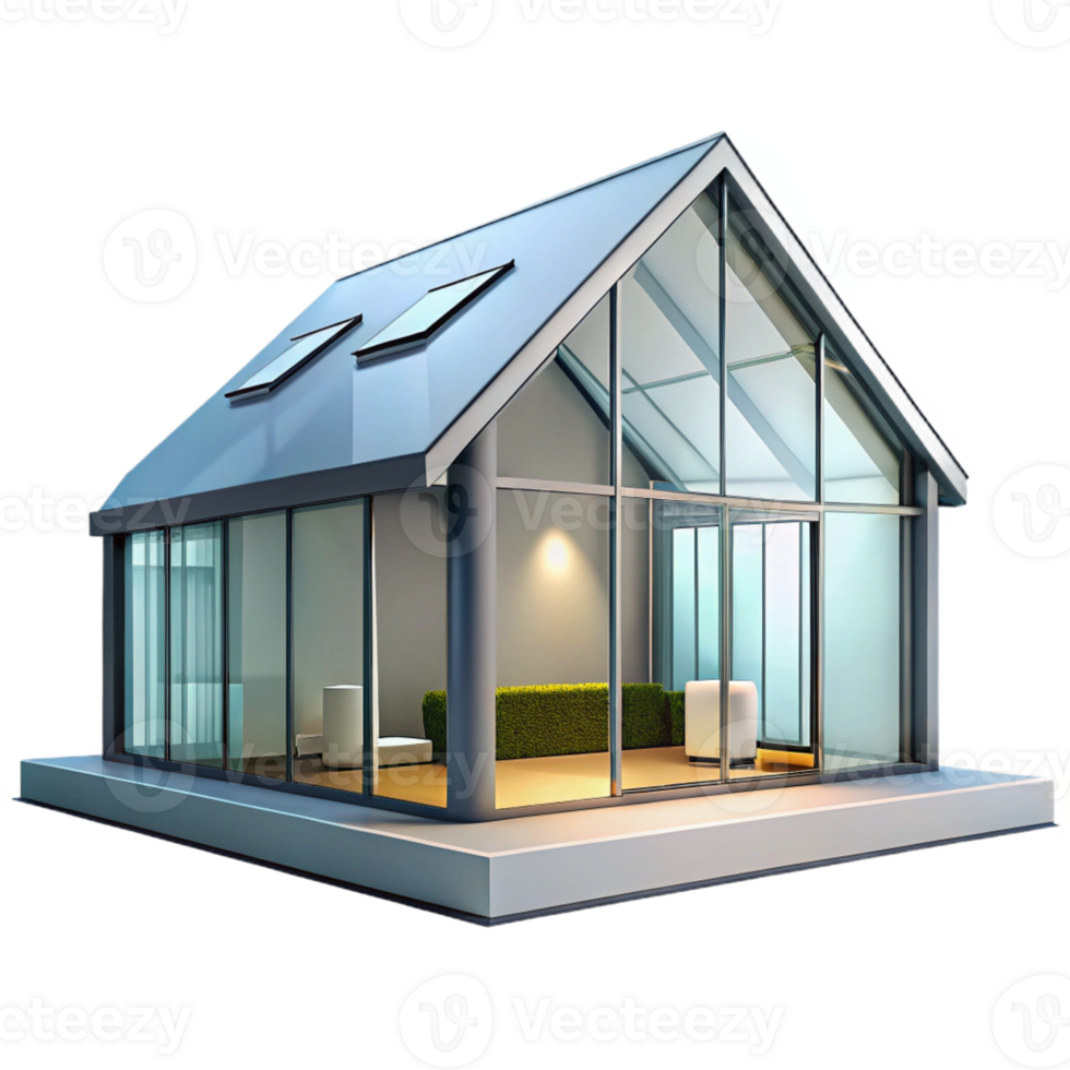 vibrant traditional A minimalist glass house, sharp lines, open floor plan, bright natural light, modern, sleek style premium png