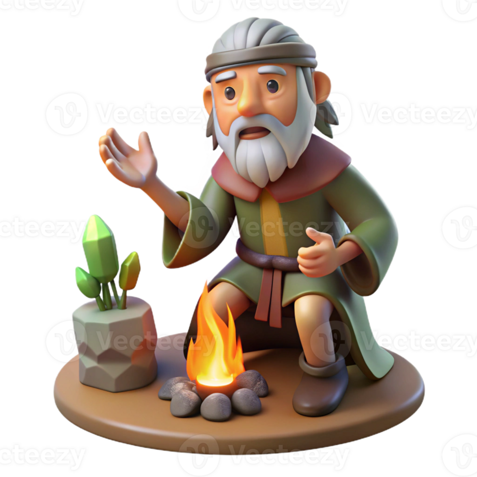 vibrant contemporary A wise old shaman communicating with spirits, campfire light, tribal art style high quality png