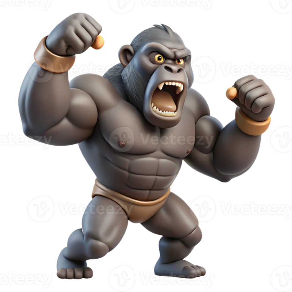 magnificent vintage A powerful gorilla beating its chest, jungle setting, dynamic pose, dominant expression exclusive png