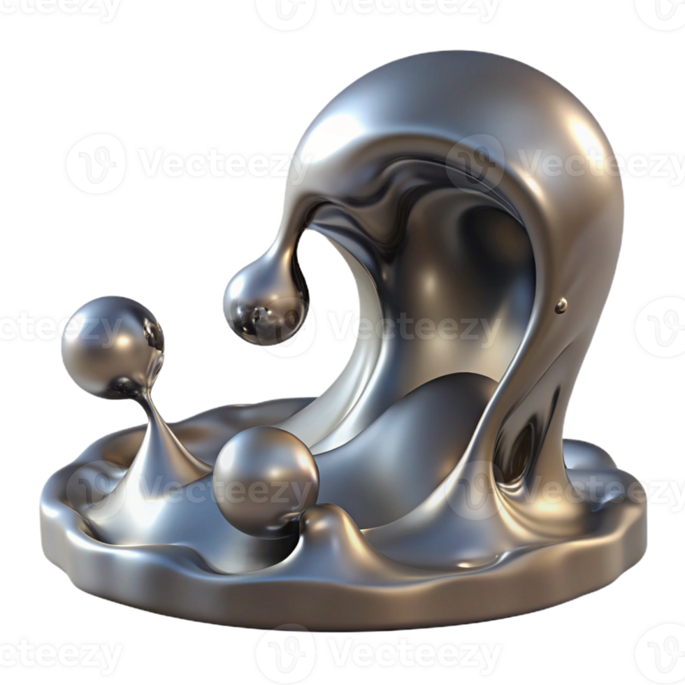 serene modern A cascade of flowing, liquid mercury, reflecting a distorted image of the surrounding environment, surrealist style high quality png