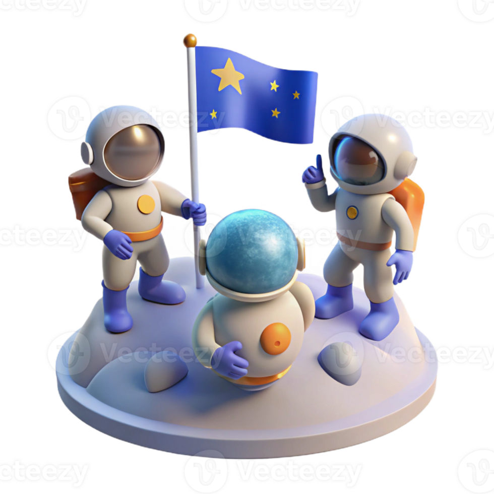 vibrant rustic A group of astronauts planting a flag on a new planet, hopeful and optimistic, bright lighting premium png