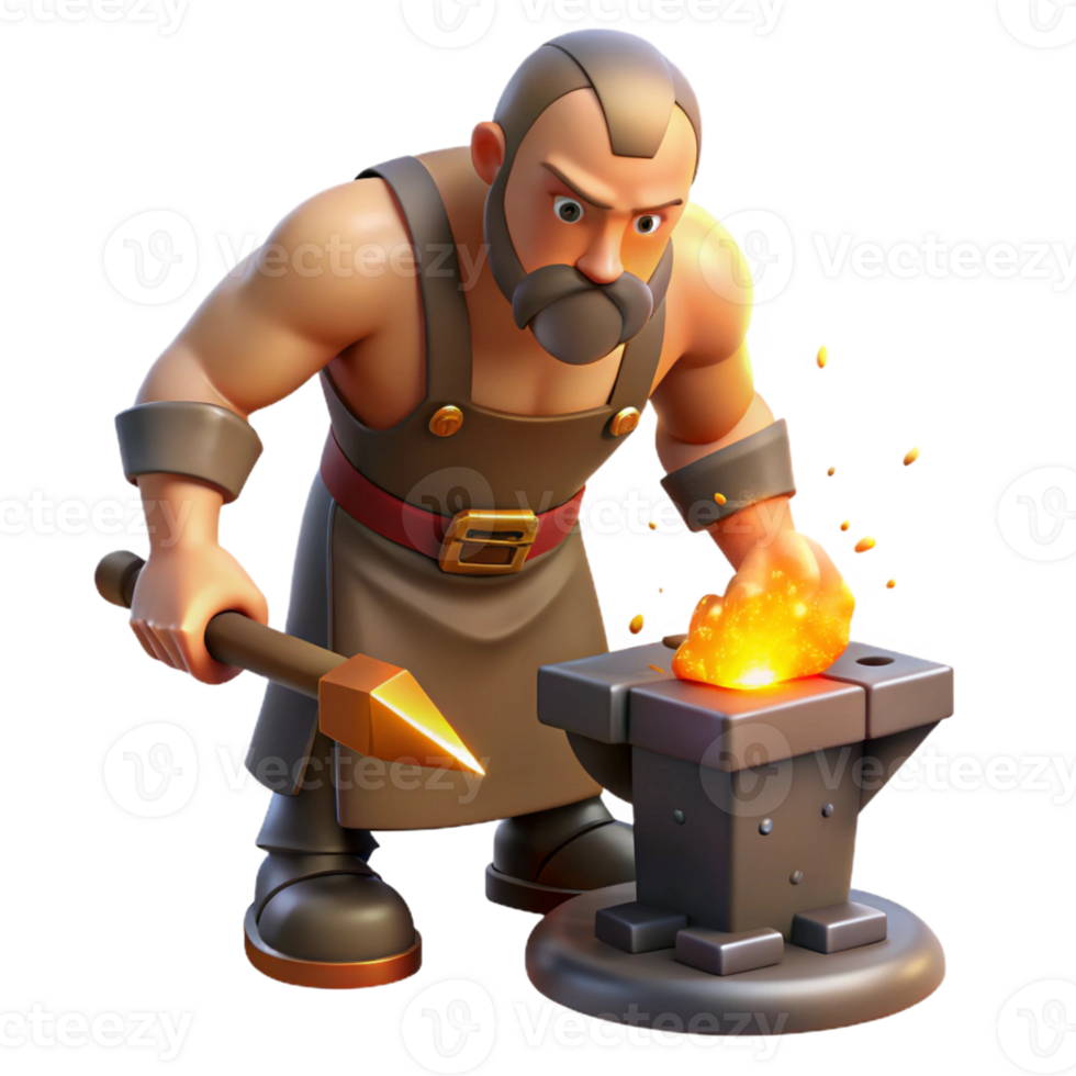 dramatic traditional A cyclops forging a weapon in his fiery forge, sparks flying, intense heat visible, realistic style premium png