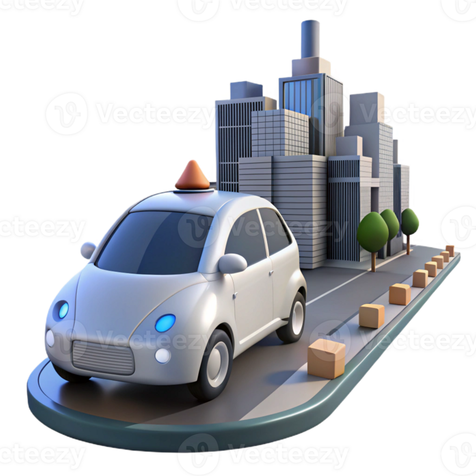 extraordinary vintage A self-driving car navigating a busy city street, realistic rendering, photorealistic style 4K png