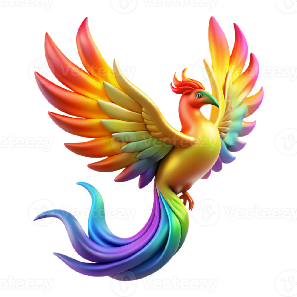 magnificent classic A majestic phoenix rising from ashes, bathed in vibrant rainbow light, Art Nouveau style detailed png