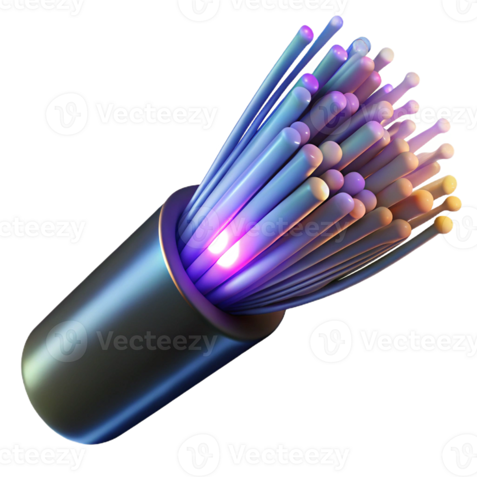 vibrant contemporary A close-up of a fiber optic cable, strands of light glowing within, abstract style, illuminated by the internal light 4K png