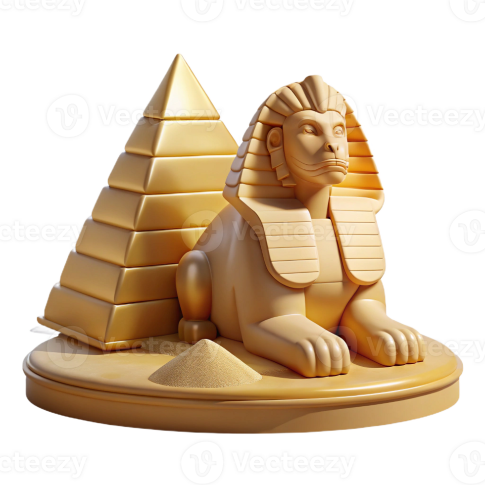 impressive artistic A regal sphinx guarding a pyramid, desert landscape, harsh sunlight, ancient Egyptian art style exclusive png