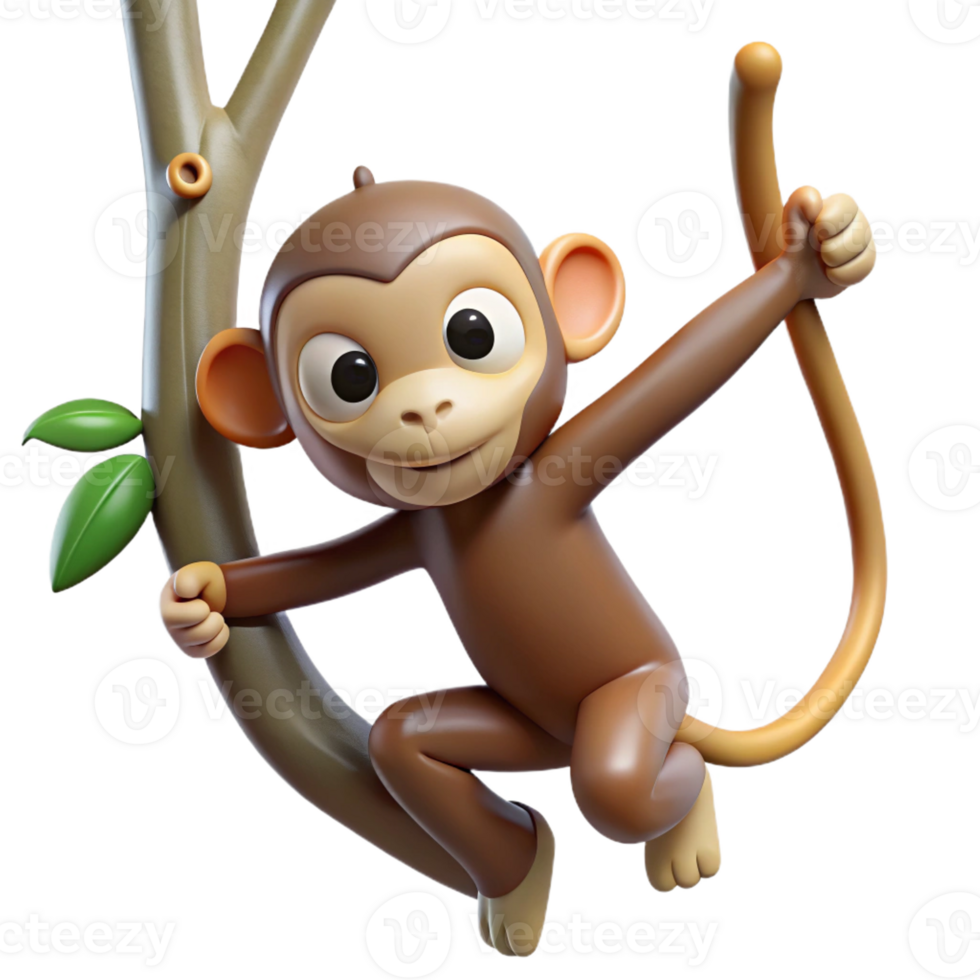 serene artistic A curious monkey swinging through the trees, jungle setting, dynamic pose, playful expression authentic png