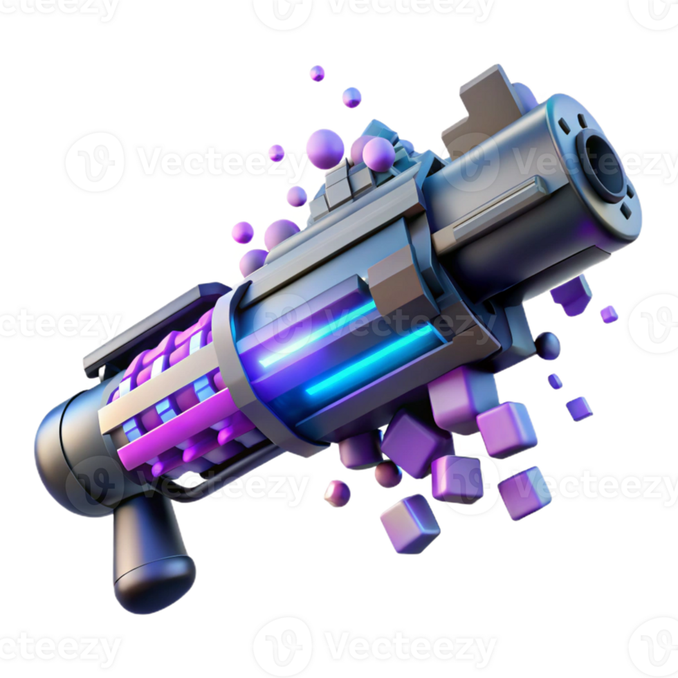 vibrant modern A futuristic weapon disintegrating into pixels, glitch art style, high contrast lighting professional png
