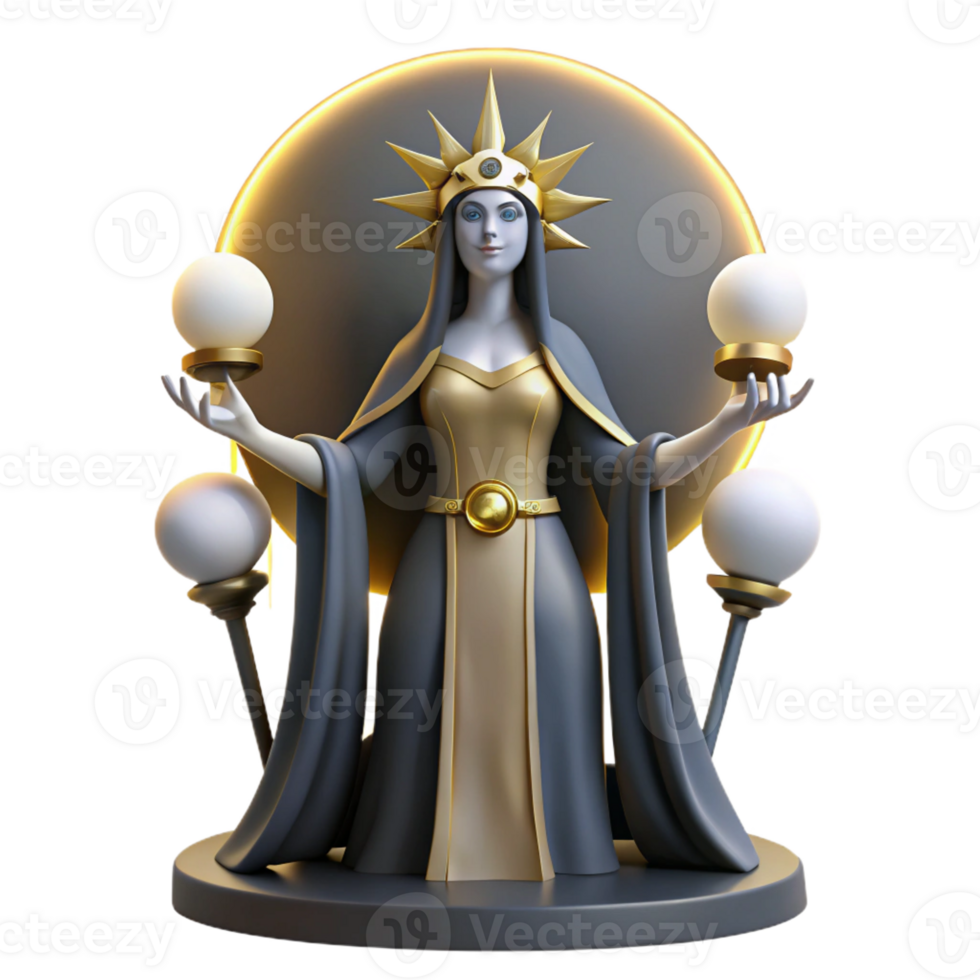 magnificent modern Hecate, goddess of witchcraft, surrounded by glowing orbs, moonlight, Art Deco style high quality png