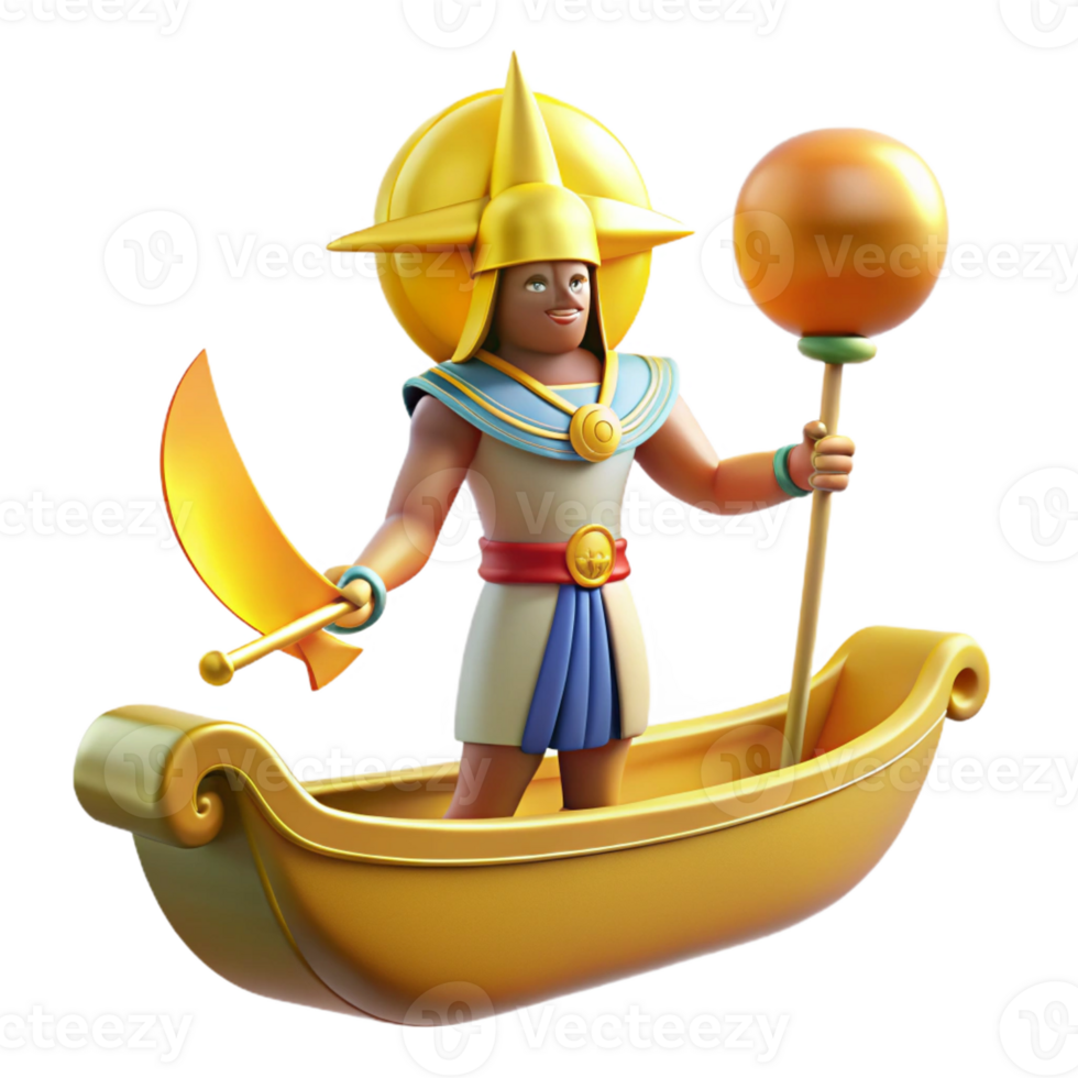 vibrant artistic Ra, the Egyptian sun god, sailing across the sky in his solar barque, vibrant and symbolic style high resolution png