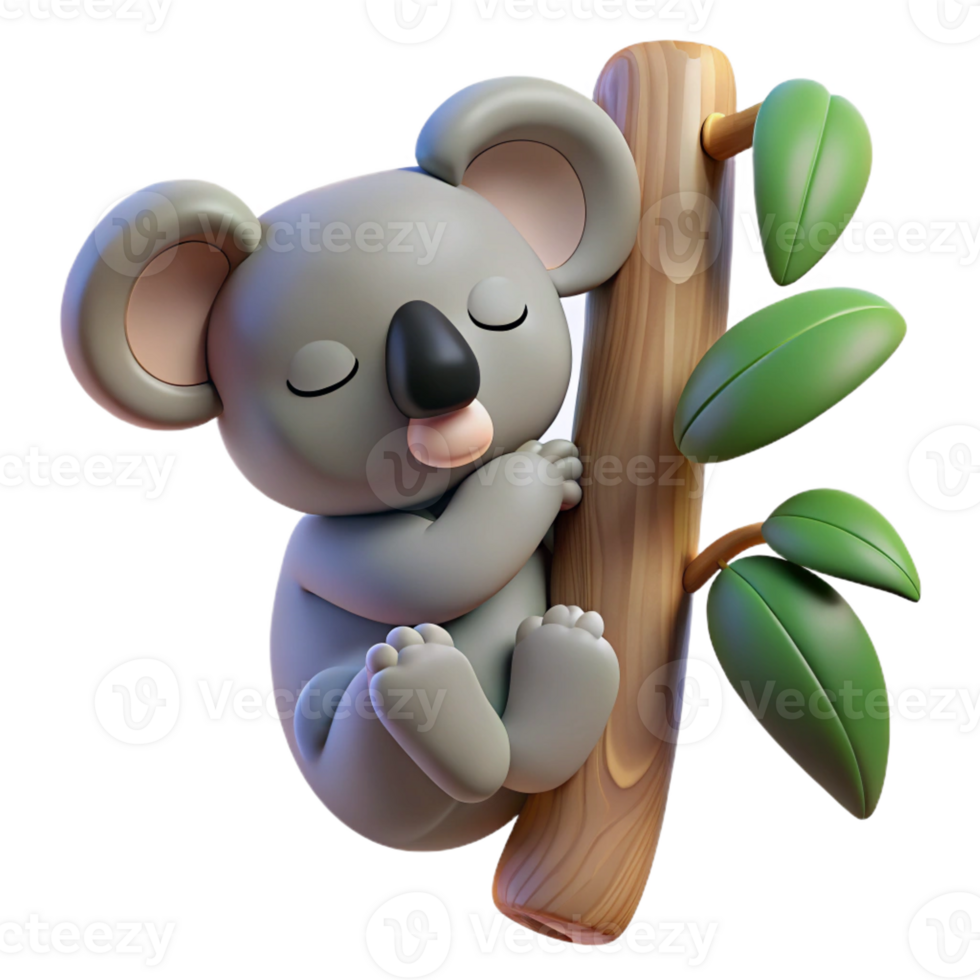 vibrant modern A sleepy koala clinging to a eucalyptus tree, soft lighting, photographic style, premium png