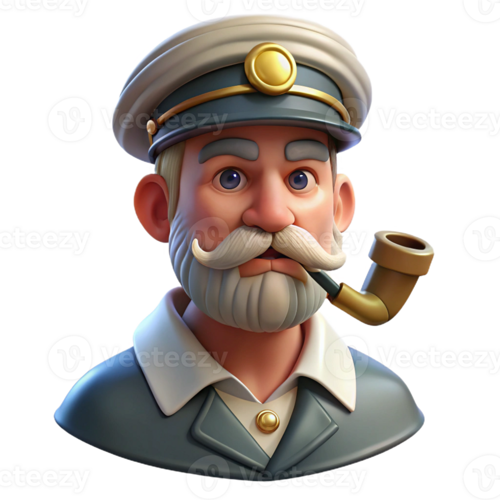 magnificent classic Portrait of a weathered sea captain with a pipe in his mouth, golden hour lighting, realistic style high quality png