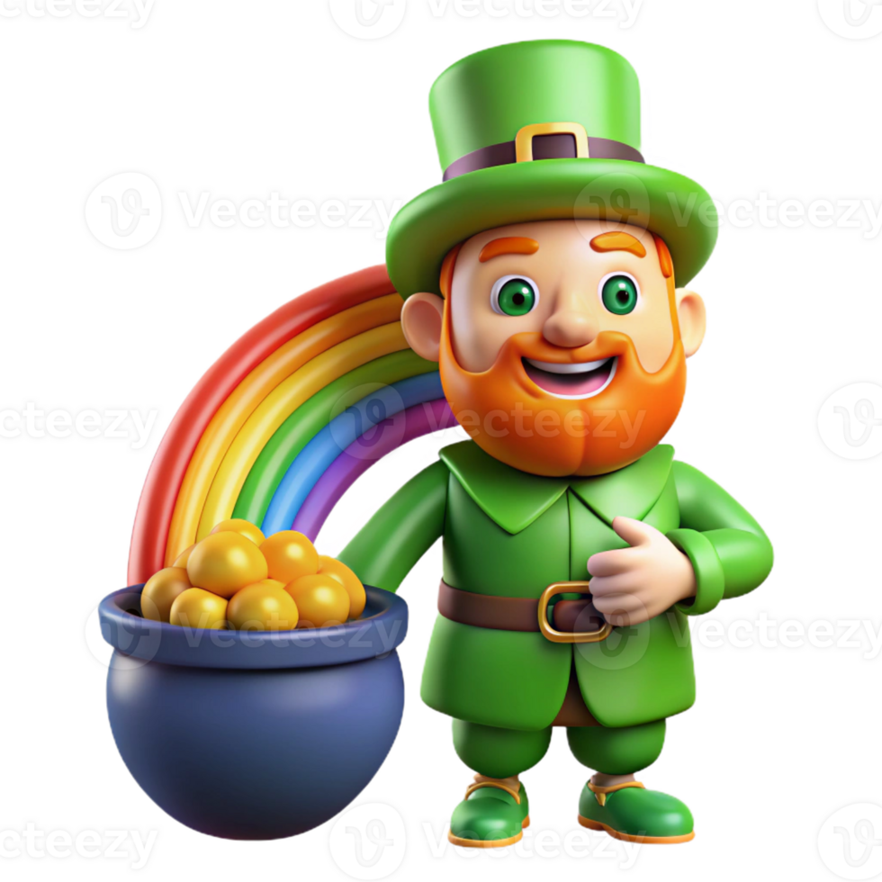 extraordinary artistic A leprechaun guarding his pot of gold at the end of a rainbow, mischievous grin, vibrant colors, cartoon style exclusive png