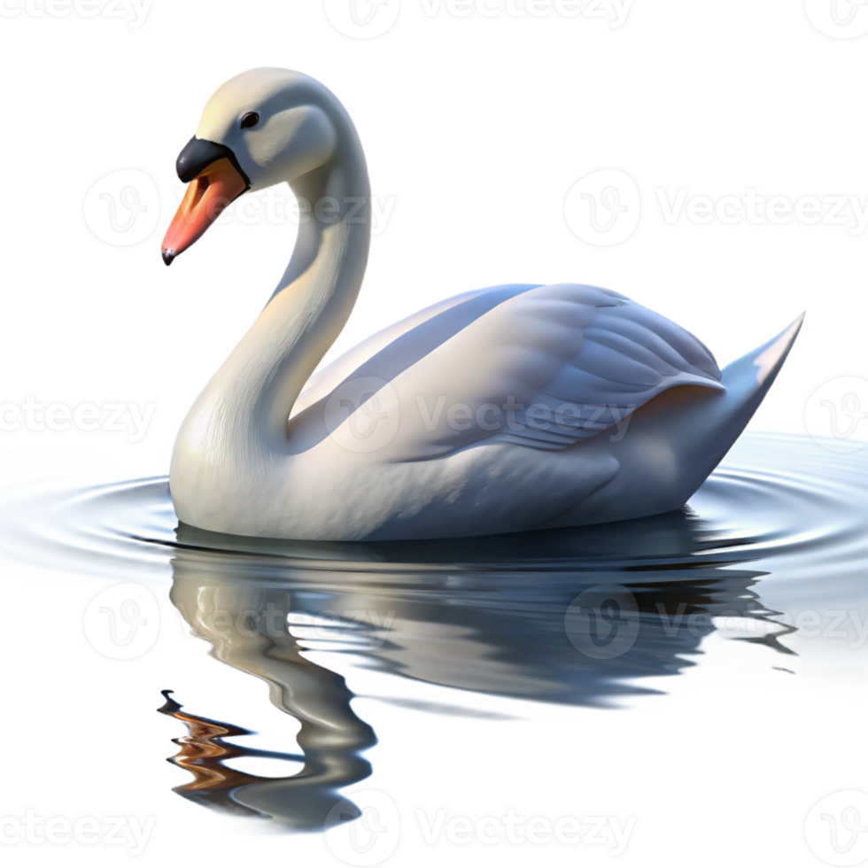 beautiful abstract A graceful swan gliding across a calm lake, reflective water and serene atmosphere, impressionistic style high quality png