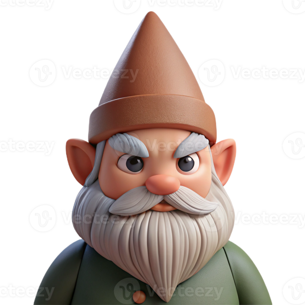 impressive modern Portrait of a grumpy gnome with a long beard and pointed hat, soft forest lighting, fantasy art style original png