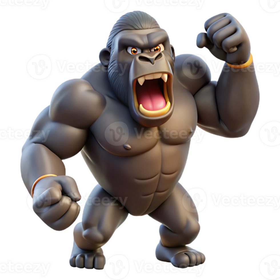 dramatic classic A powerful gorilla beating its chest, jungle setting, dynamic pose, dominant expression genuine png