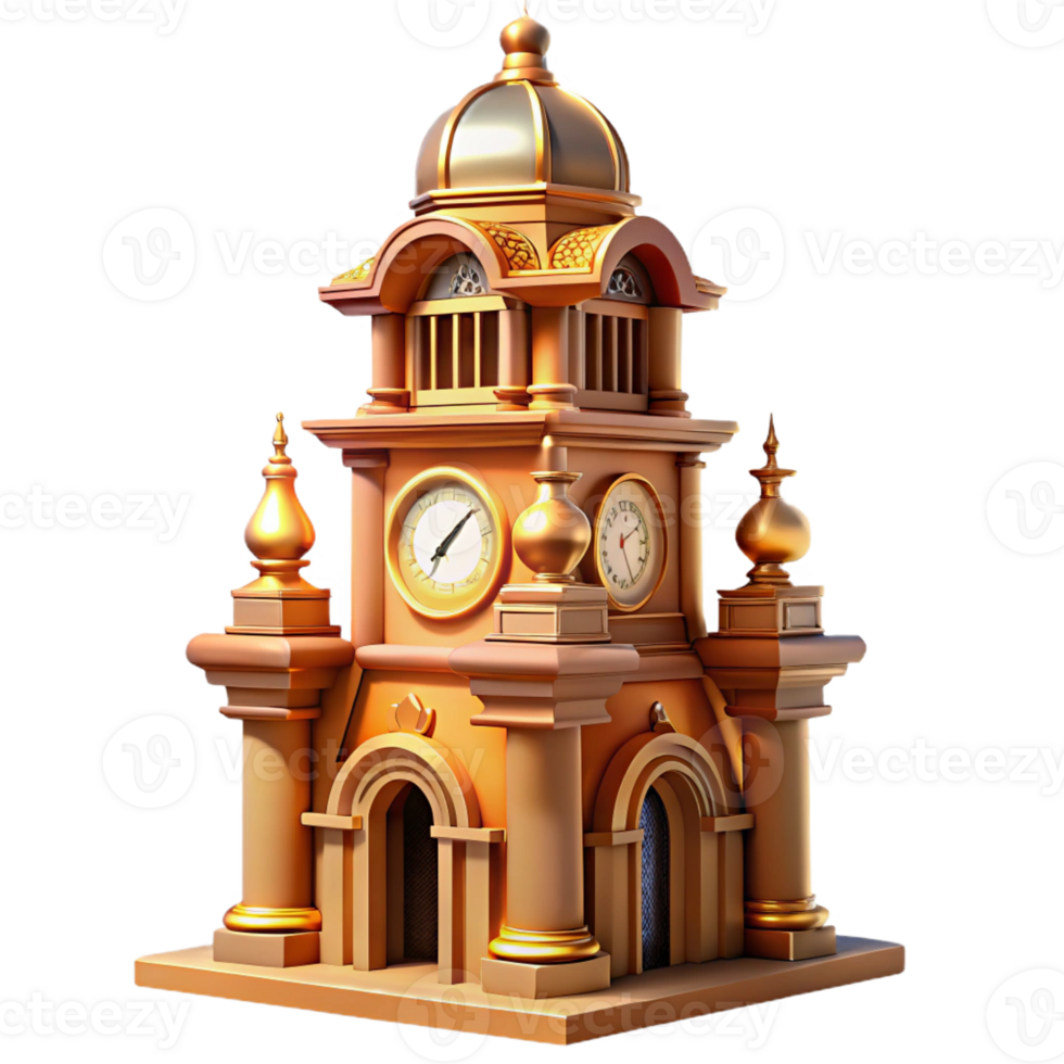 vibrant traditional A towering Art Nouveau clock tower, intricate details, warm golden light, ornate style, authentic png