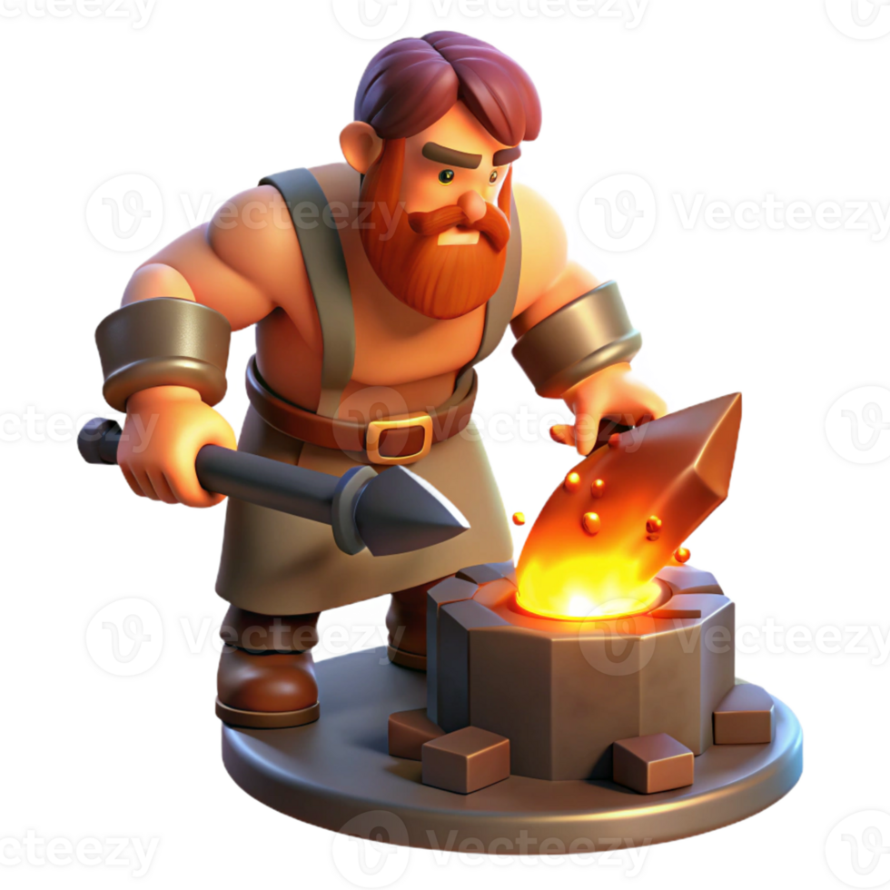 magnificent contemporary A cyclops forging a weapon in his cave, firelight illuminating his face, dramatic and powerful style 4K png