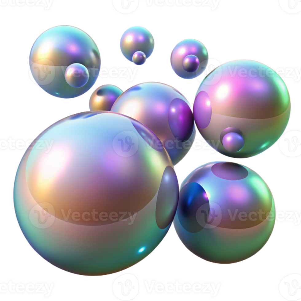 extraordinary modern A field of floating orbs, with iridescent surfaces and varying sizes, lit by a soft, ambient light authentic png