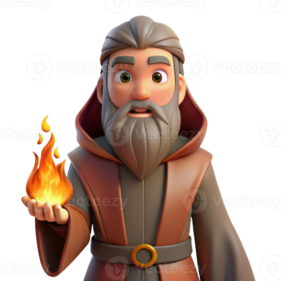 dramatic traditional A man with a long beard and a wise expression, wearing a robe, lit by a warm fire, fantasy art style detailed png