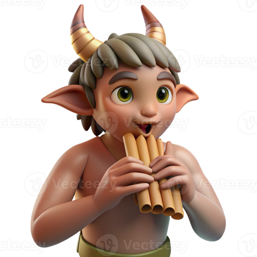 elegant traditional A mischievous satyr playing a pan flute in a sun-drenched forest glade, Impressionist painting style high resolution png