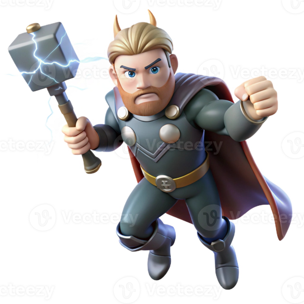 stunning creative Thor, wielding Mjolnir, summoning a lightning storm, dynamic composition, comic book style original png