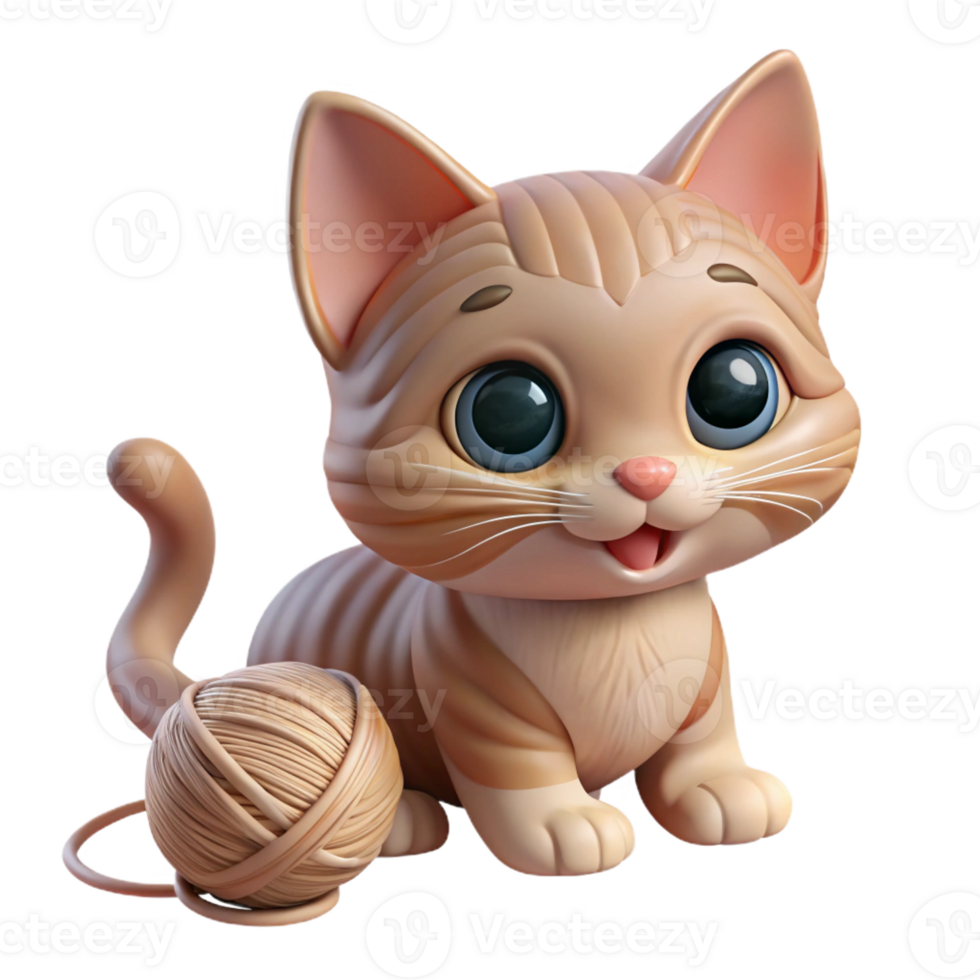 elegant traditional Portrait of a playful kitten with yarn, soft natural light exclusive png