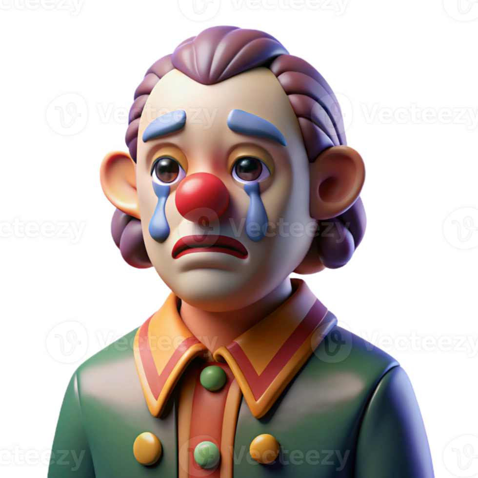 serene abstract Portrait of a melancholic clown with dripping face paint and a single tear rolling down their cheek, chiaroscuro lighting, oil painting style original png