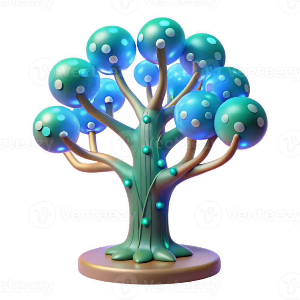 elegant contemporary A bioluminescent tree with embedded circuit boards, glowing softly in a dark forest, fantasy art style premium png