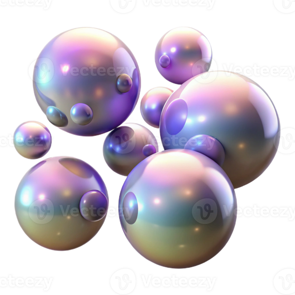 elegant modern A field of floating orbs, with iridescent surfaces and varying sizes, lit by a soft, ambient light authentic png