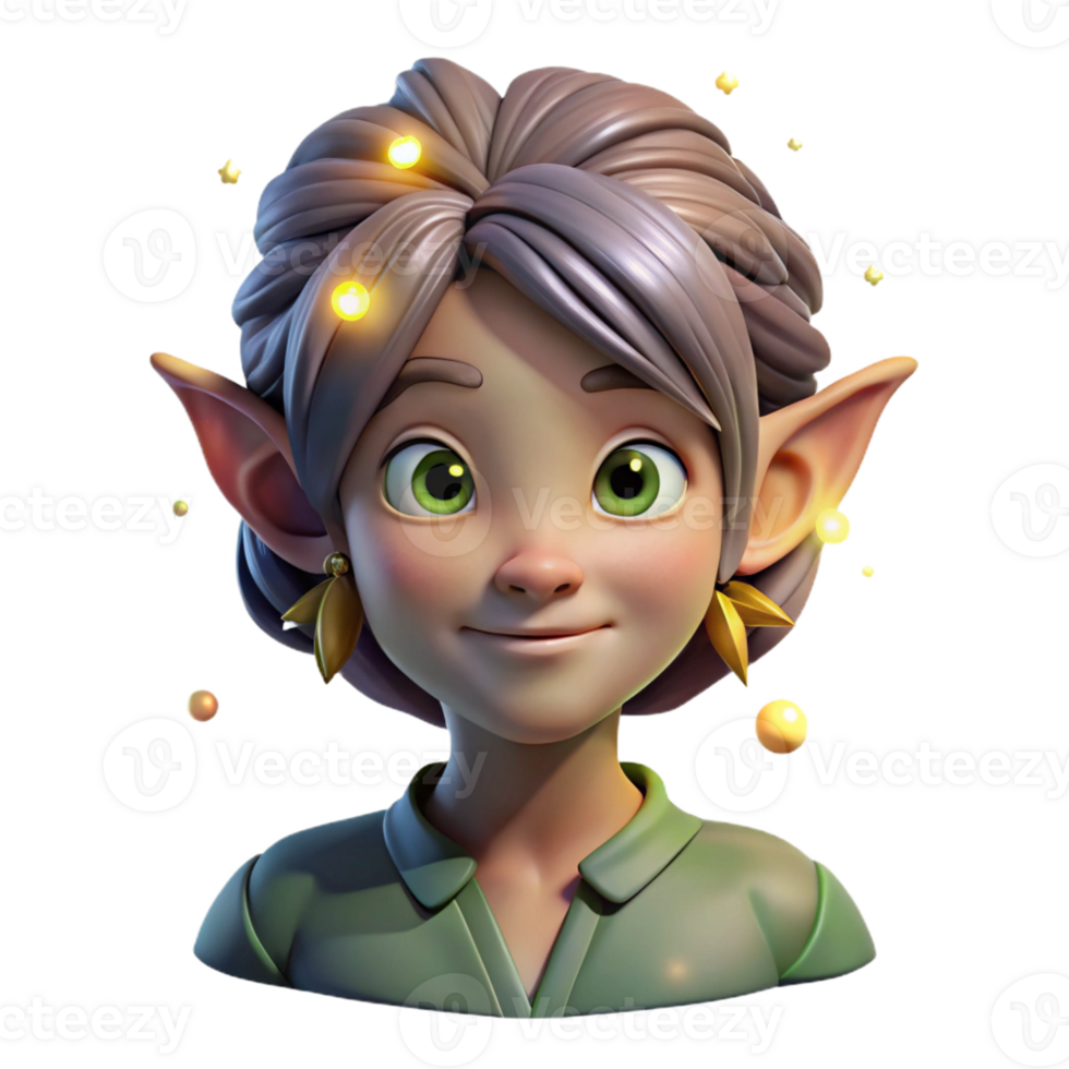 magnificent creative Portrait of a mischievous pixie with glowing fireflies in her hair, twilight lighting, whimsical style original png