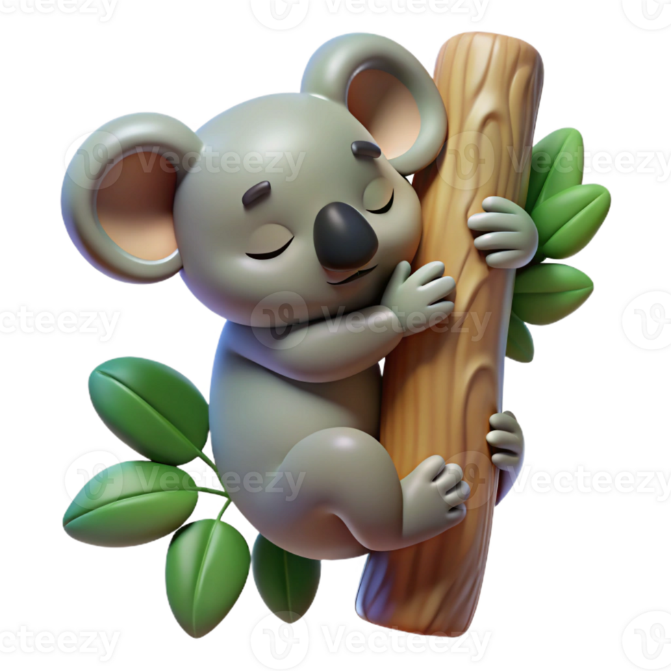 impressive traditional A sleepy koala clinging to a eucalyptus tree, soft lighting, photographic style, high resolution png