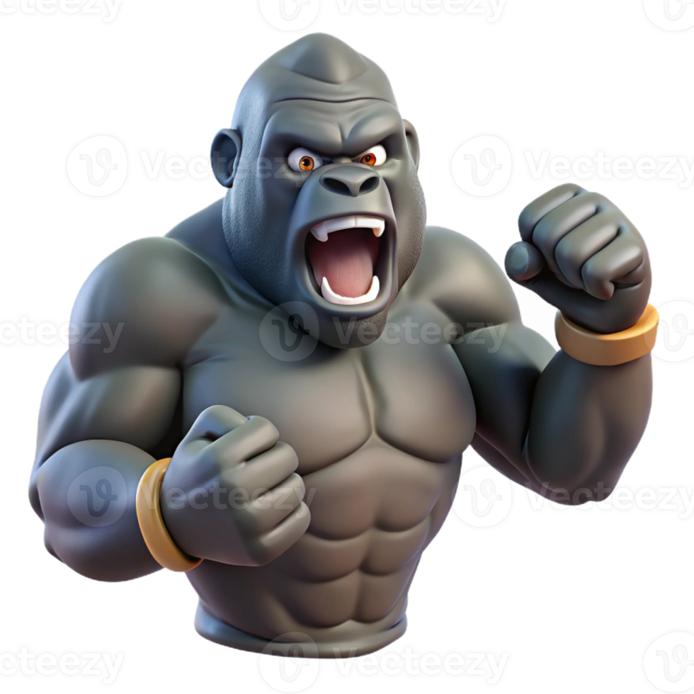 magnificent classic A powerful gorilla beating its chest, jungle setting, dynamic pose, dominant expression authentic png