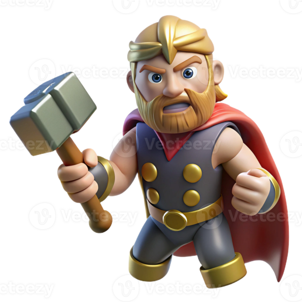 stunning abstract Thor, Norse god of thunder, wielding Mjolnir, lightning crackling around him, realistic style high resolution png