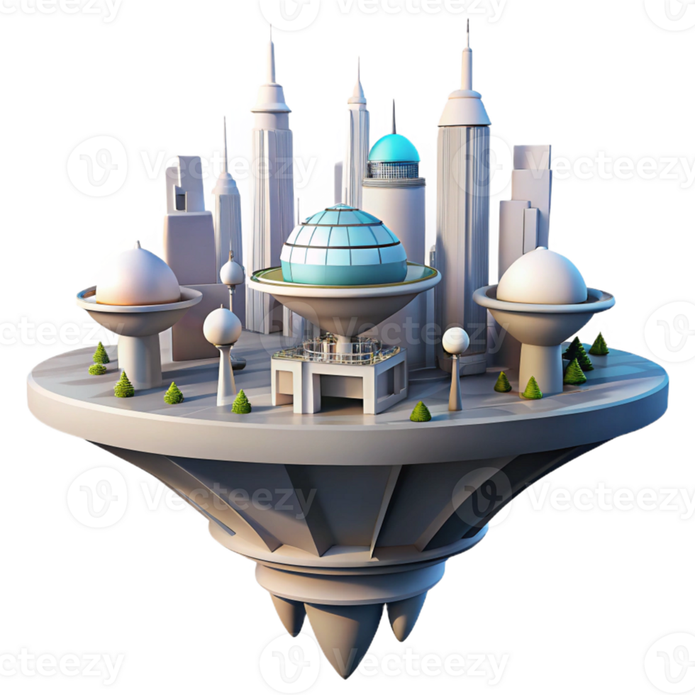 vibrant vintage A floating city with interconnected platforms, futuristic architecture, bright sunlight, utopian setting 4K png