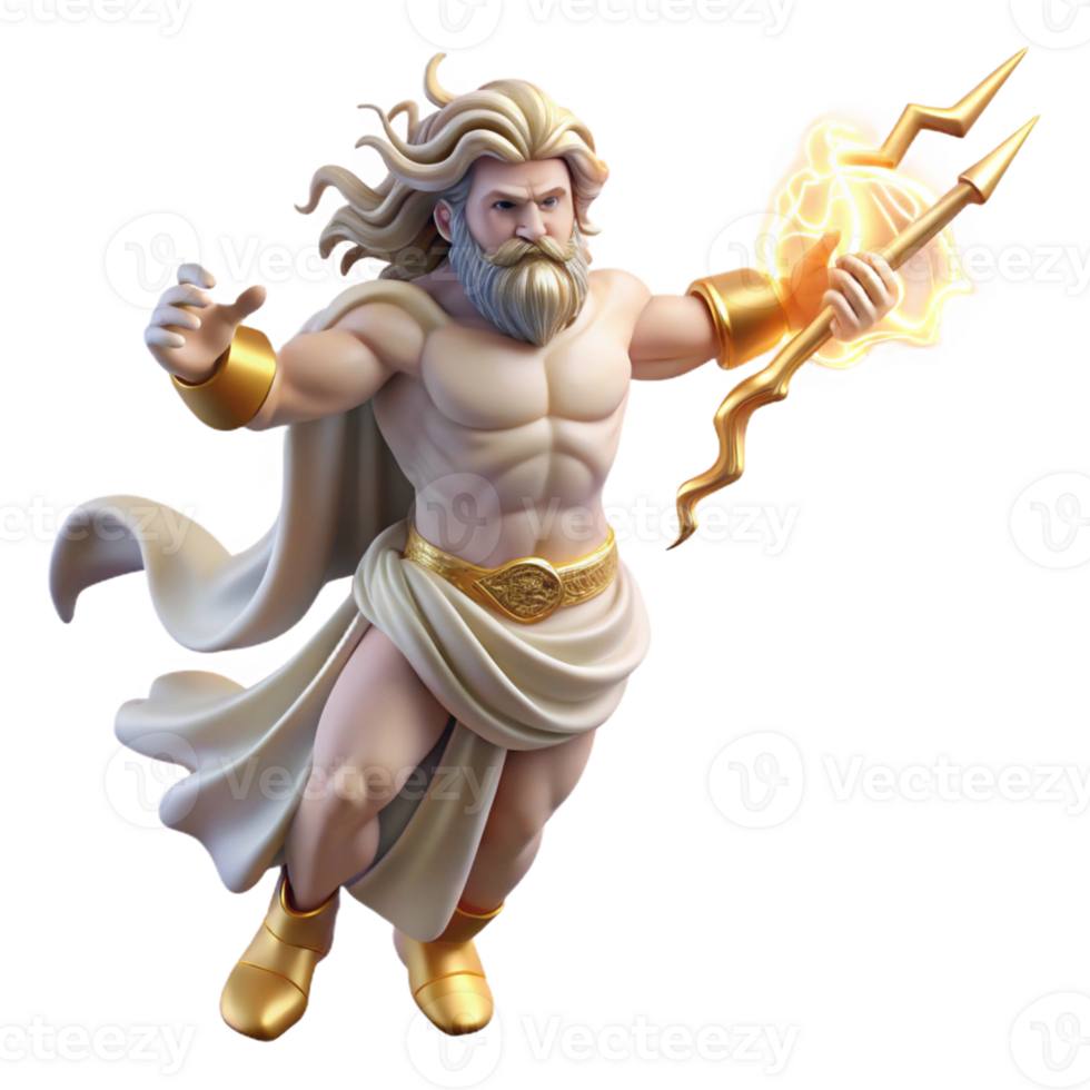 vibrant traditional The Roman god Jupiter wielding a thunderbolt, lightning flashing across the sky, Baroque style high quality png