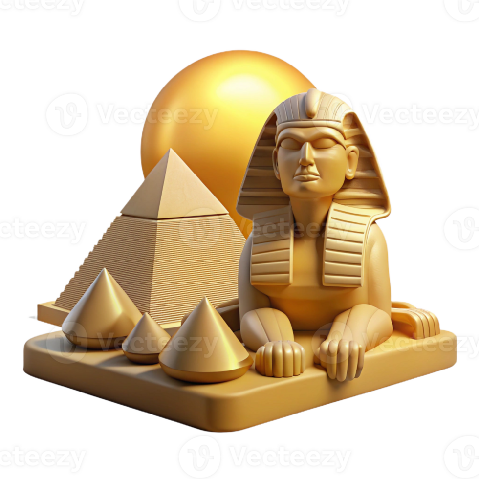 impressive classic A stoic sphinx guarding the pyramids, bathed in the golden light of the setting sun, ancient Egyptian art style premium png