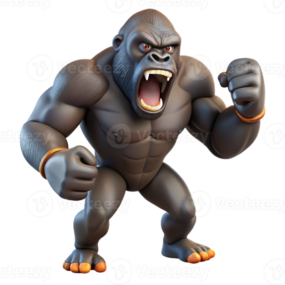 vibrant abstract A powerful gorilla beating its chest, jungle setting, dynamic pose, dominant expression genuine png