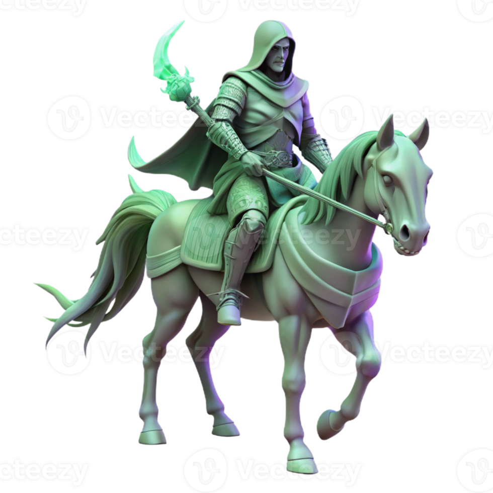 extraordinary creative A spectral knight riding a skeletal steed through a haunted forest, ethereal lighting, gothic horror genuine png