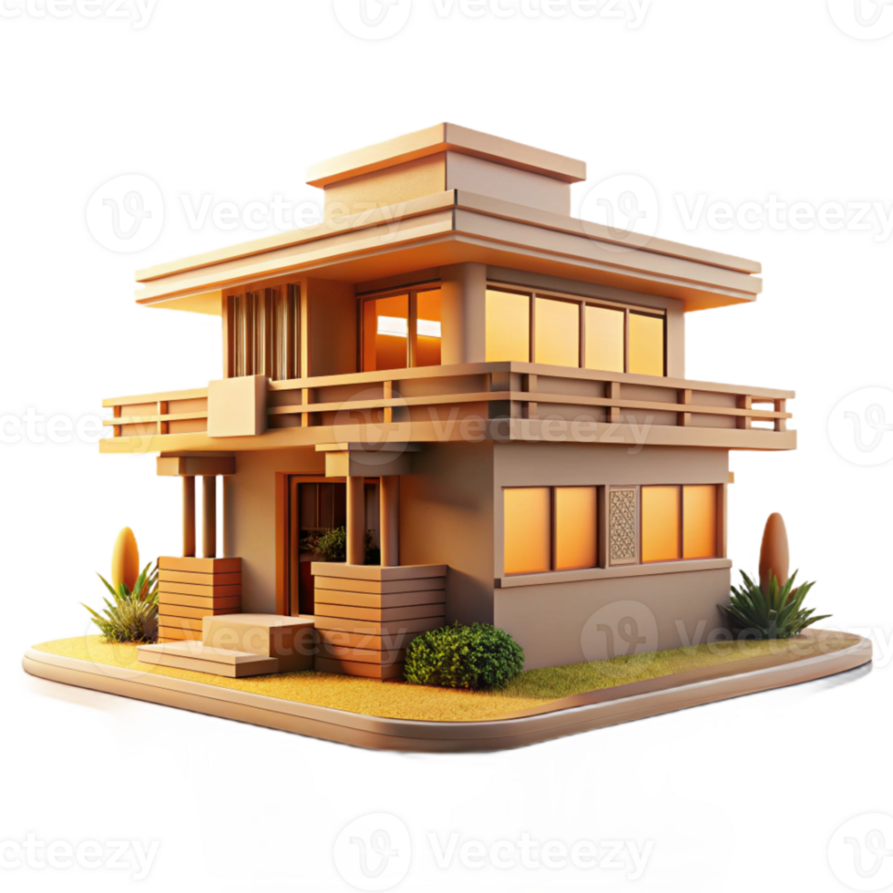 vibrant rustic Frank Lloyd Wright-inspired prairie house, horizontal lines, natural materials, warm sunlight, organic architecture, authentic png