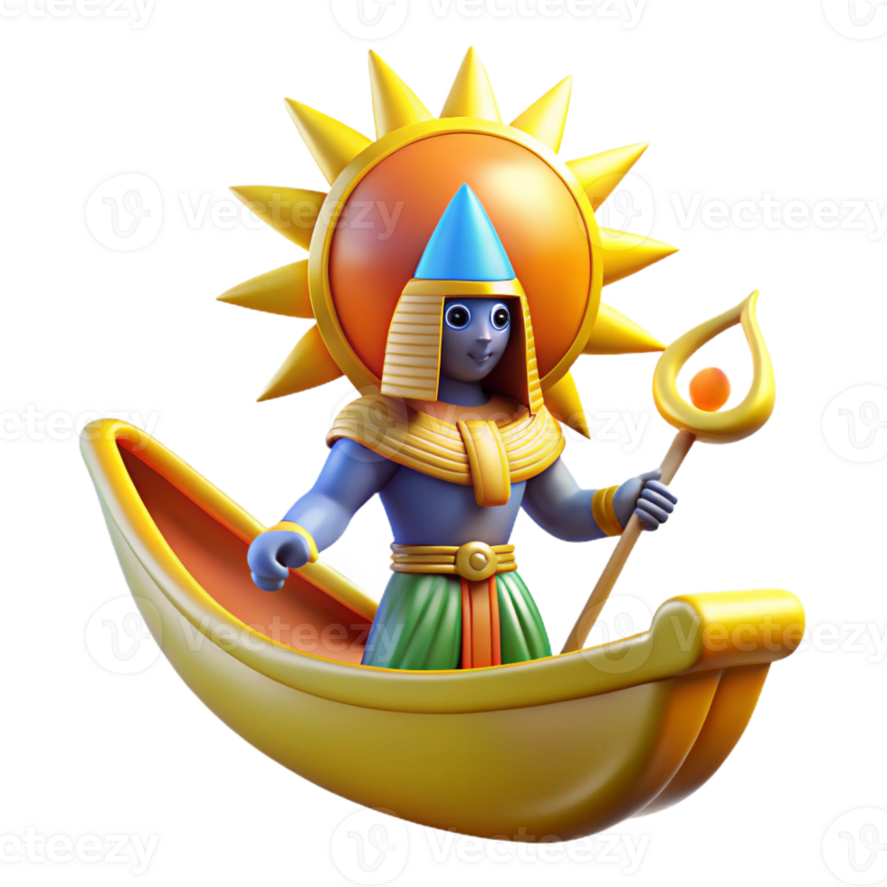 magnificent creative Ra, the Egyptian sun god, sailing across the sky in his solar barque, vibrant and symbolic style 4K png