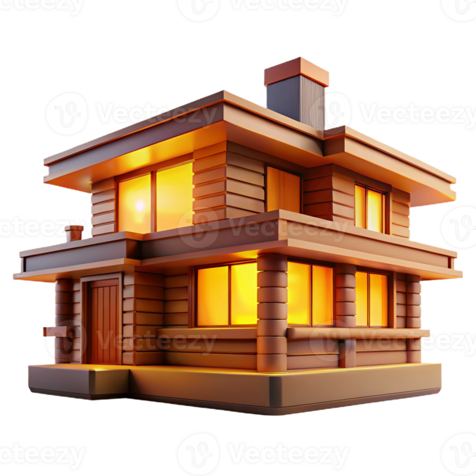 beautiful classic A Frank Lloyd Wright-style prairie house, horizontal lines, warm wood tones, golden hour light 4K png