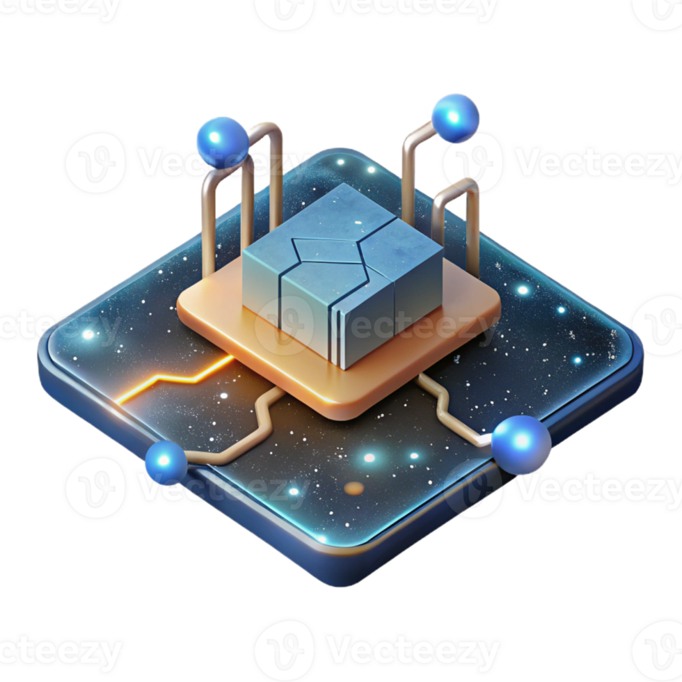 extraordinary contemporary A single, glowing circuit board floating in space, intricate pathways illuminated by starlight, photorealistic style authentic png