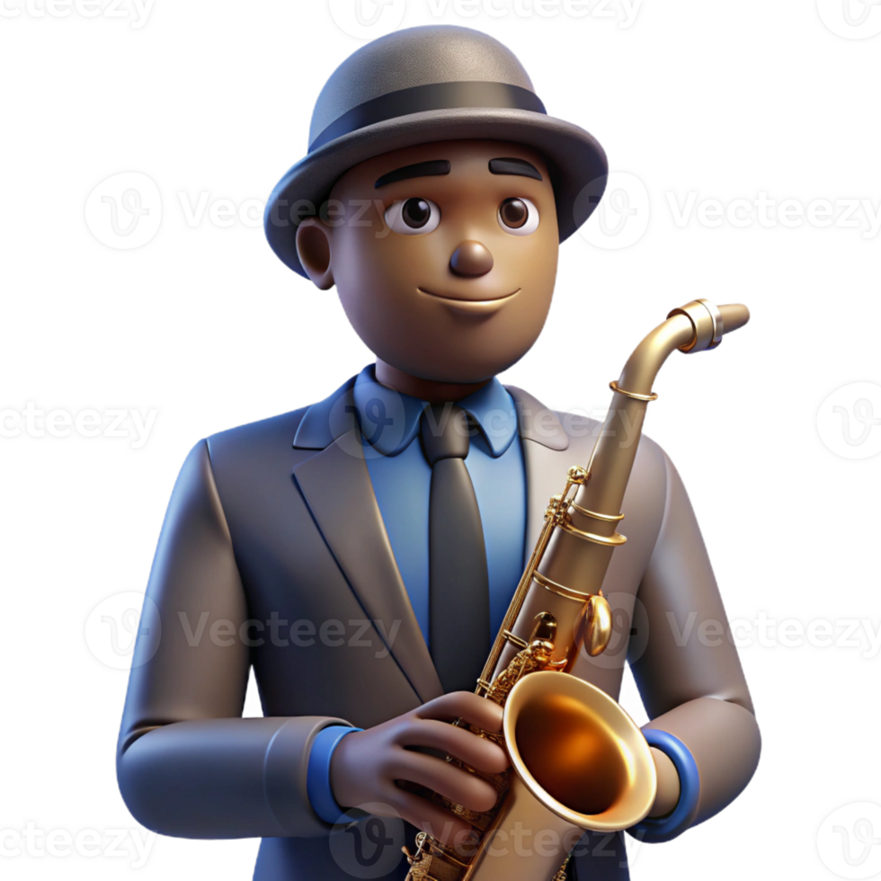 dramatic contemporary Portrait of a musician with a saxophone, lost in thought, dimly lit jazz club, film noir style exclusive png