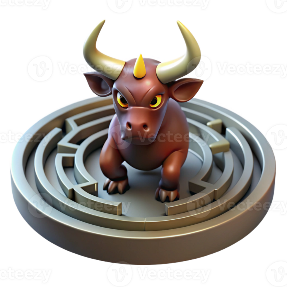 beautiful contemporary A powerful Minotaur trapped in the labyrinth, shafts of light piercing the darkness, realistic style 4K png
