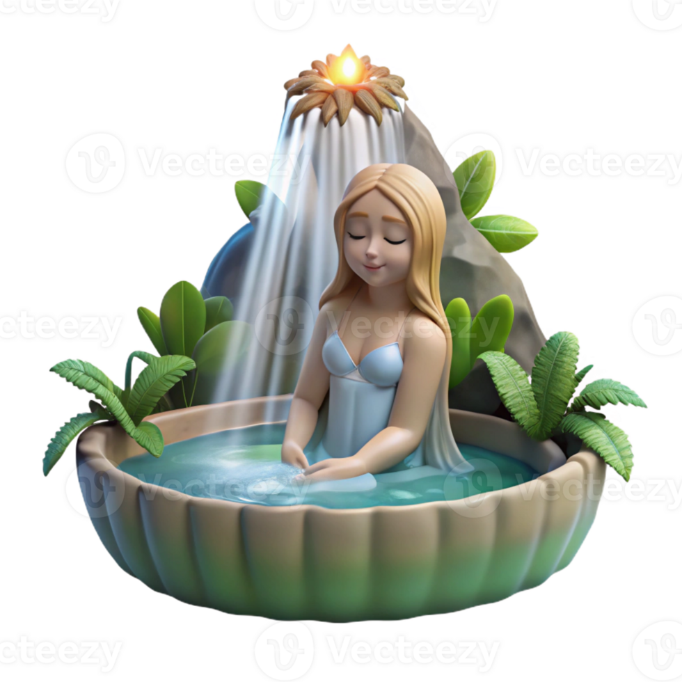 magnificent abstract A celestial nymph bathing in a waterfall, sunlight dappling through the leaves, pre-Raphaelite style premium png