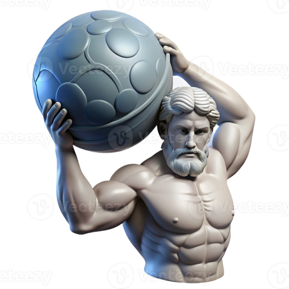 beautiful rustic A stoic Atlas holding the celestial sphere on his shoulders, muscles straining under the weight, classical sculpture style premium png