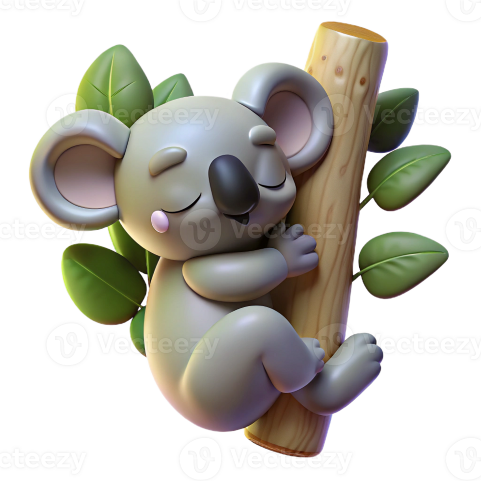 impressive abstract A sleepy koala clinging to a eucalyptus tree, soft lighting, photographic style, detailed png