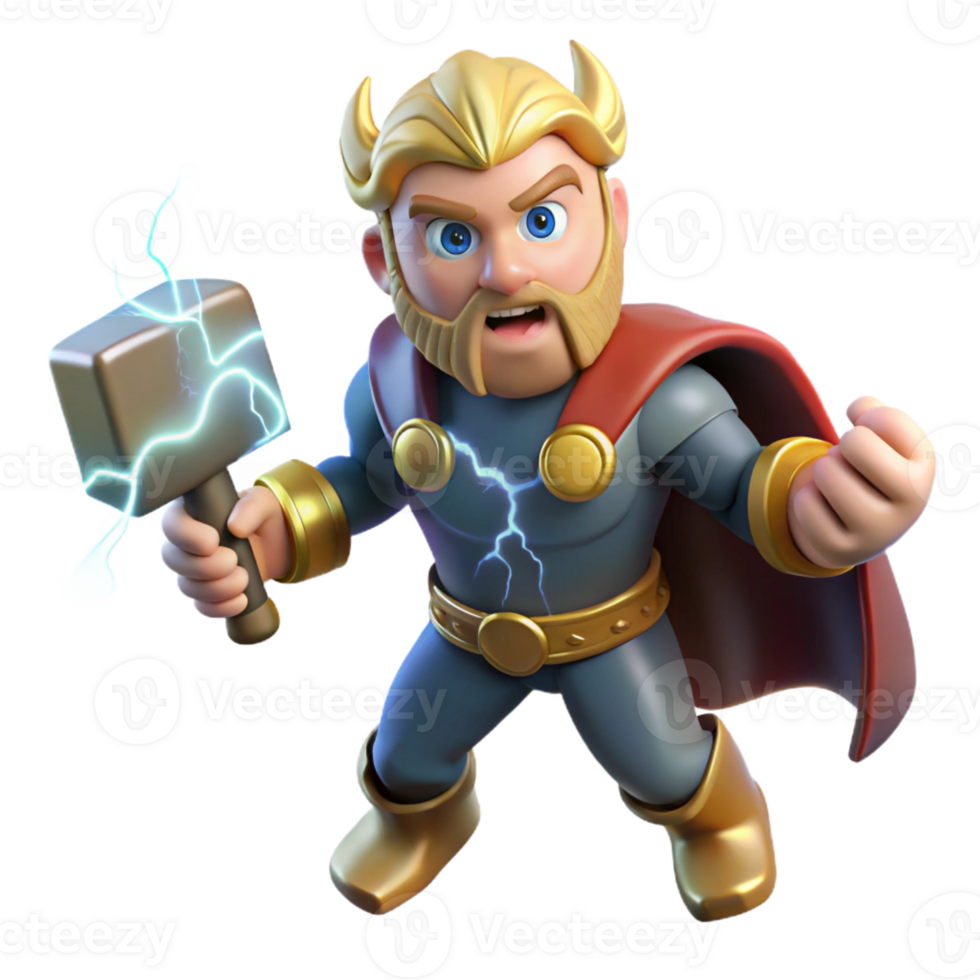 serene abstract Thor, Norse god of thunder, wielding Mjolnir, lightning crackling around him, realistic style premium png