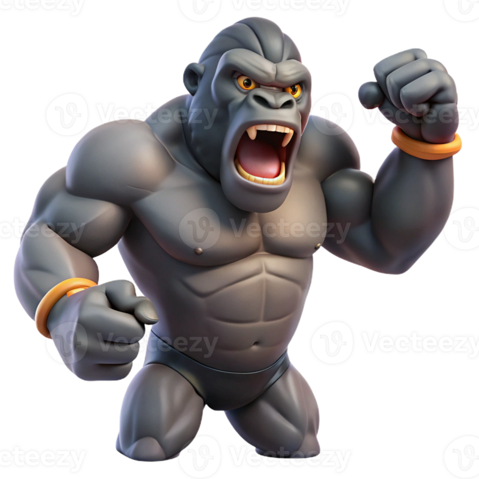 extraordinary modern A powerful gorilla beating its chest, jungle setting, dynamic pose, dominant expression high resolution png